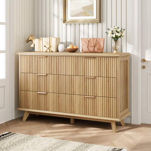 George Oliver Fluted Dresser for Bedroom with 6 Drawers, 47.2" Wide Modern Chest of Drawers with Metal Handle, Wooden Dresser TV Stand and Closet Clothes Storage Organizer for Living Room, Hallway | Wayfair