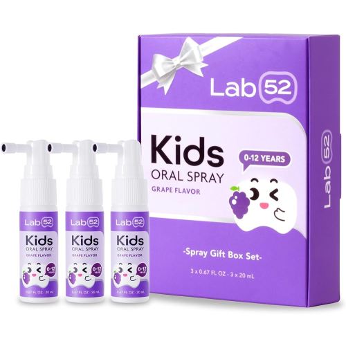 LAB52 Kids Oral Spray Gift Box, Toddler Toothpaste Helper for Daily Oral Care and Fresh Breath, Children Approved with Fluoride Free for Newborn to Preschoolers, Xylitol Grape Flavor (3 Packs)