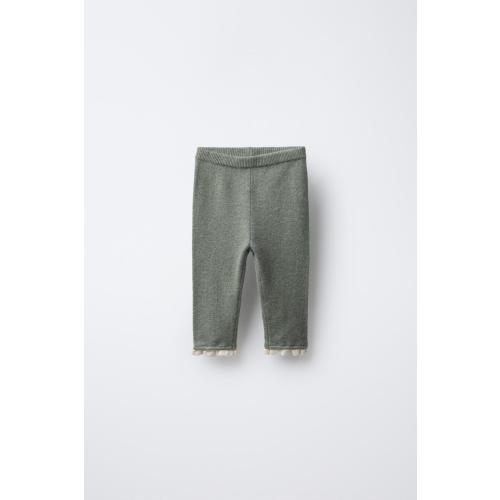 LACE TRIM KNIT LEGGINGS - Light green (12-18 months)