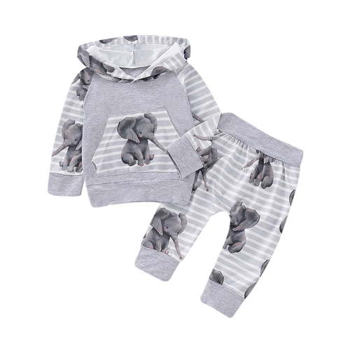 LAPAKIDS Newborn Infant Baby Boy Hooded Sweatshirt Tops Pants Clothes Outfits 2PCS Set 0-3 Months
