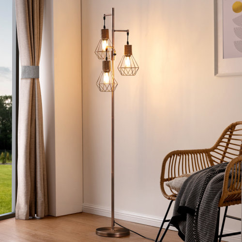 Bay Isle Home™ Crevan 65" Dimmable Rattan Tree Floor Lamp With 3 Bulbs Included & Reviews | Wayfair