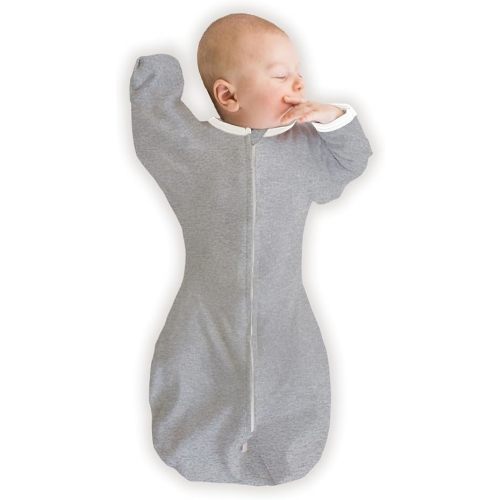 SwaddleDesigns Transitional Swaddle Sack, Organic Cotton, Soft Gray, 0-3 mo