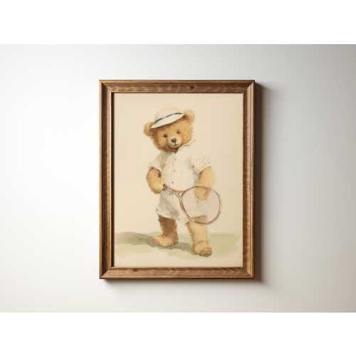 Teddy Bear Tennis Art Nursery Tennis Decor Kids Room Sports Art Nursery Teddy Bear Art Kids Animal Sports Decor Nursery by Bespoke Littles