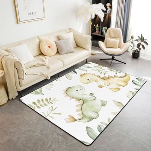 Feelyou Dinosaurs Area Rug 5x7 Tropical Leaves Living Room Rugs for Kids Boys Girls Bedroom Kids’Dinosaur Theme Decor Carpet with Non-Slip Backing Cute Dino Indoor Floor Mat Kawaii Soft Polyester