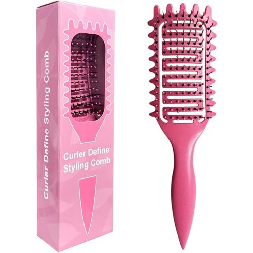 Curl Defining Brush, Vented Curly Hair Brush Defining for Shaping and Defining Curly Hair for Women and Men (Pink)