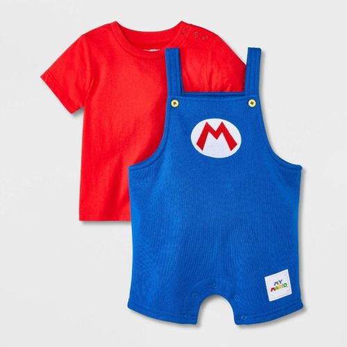 Baby Boys' 2pc My Mario Cosplay Shorts Overalls Set - Red 3-6M