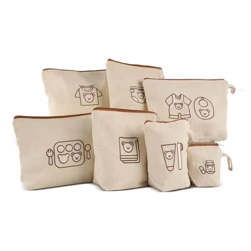 Mini Nomad 7PCs Diaper Bag Organizer Pouches for Baby Kids Travel Essential Storage, Large Waterproof and Zipped Baby Packing Cubes