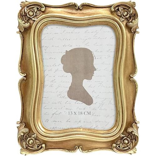 Sunlit Vintage Picture Frame 5x7 Inch, Luxury Antique Photo Frames with Glass Front, Photo Display, Tabletop Wall Hanging, Gold