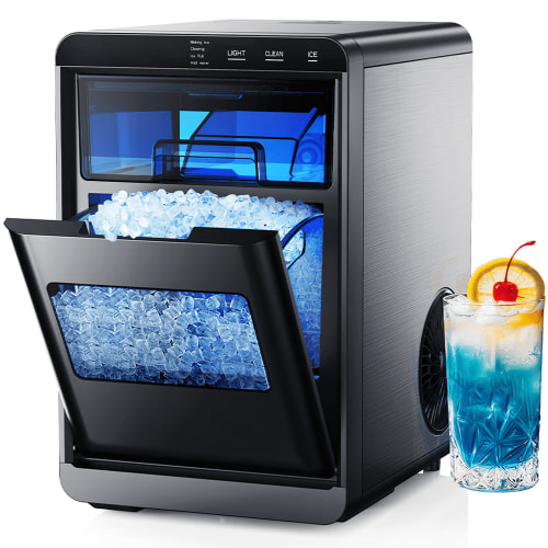 Simzlife Nugget Ice Maker Countertop, 44.9lbs per Day Soft Chewable Pebble Nugget Ice Machine with Touch Screen for Home, Kitchen, Office, Stainless Steel, Black