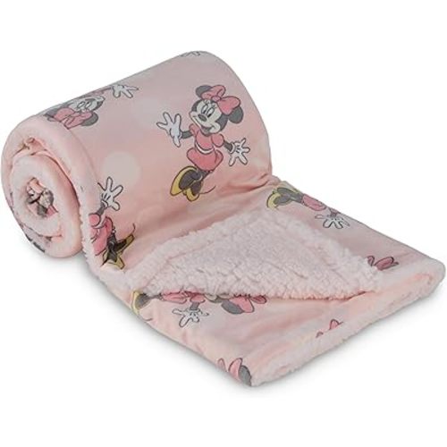 Disney Character Fuzzy Double Sided Mink and Sherpa Baby Blanket, Ultra-Soft and Plush Mink Sherpa Newborn Throw for Infants, Measures 30x40 (Mickey, Minnie, Pooh, Dumbo)