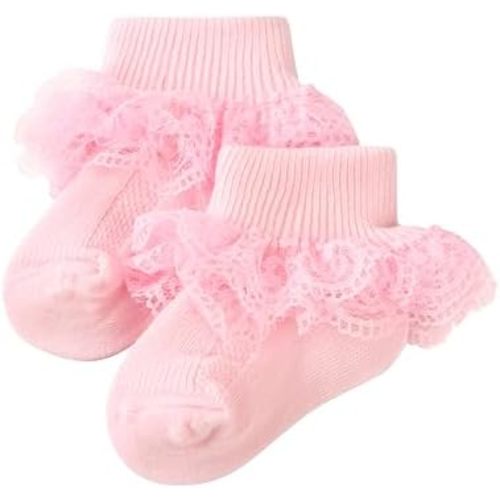Methee ​Baby Girls Ruffle Socks, Infant Girls Double Lace Frilly Socks Newborn Spring and Autumn Thin Dress Turn Cuff Sock
