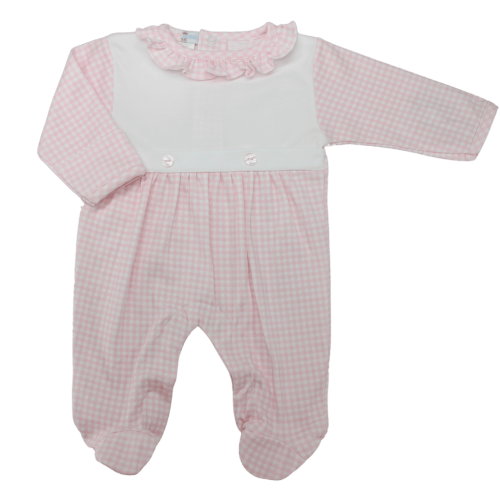 Girls Pink Gingham Footie Ruffle Collar | Baby Loren