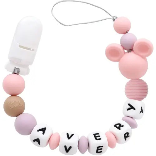 Personalized Pacifier Clip with Name, Customizable Mouse Pacifier Leash for Baby, Universally Fit All Pacifiers (Pink)