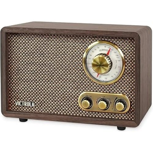 Victrola Willow – Retro Wood Bluetooth Radio with Built-in Speakers: Elegant & Vintage Design, Rotary AM/FM Tuning Dial, Bass & Treble Control, Wireless Streaming (Espresso)