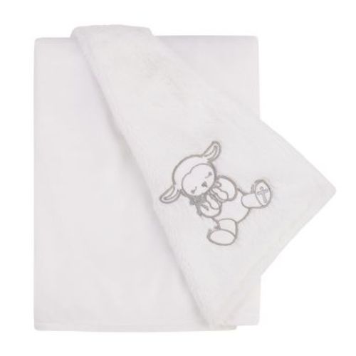 Little Love by NoJo Plush White Lamb Baptism Baby Blanket with Praying Hands and Embroidered Cross for Baptism or Christening Gifts