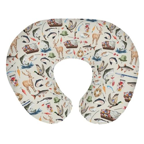 Vintage Hunting Fishing Baby Nursing Pillow Covers for Boy Girl Hunting Duck Deer Fishes Nursery Pillowcase for Breastfeeding Pillows Outdoor Adventure Soft Stretchy Slipcovers for Newborn Infant