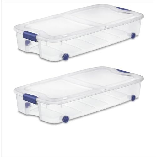 2 Pack 66 Quart Underbed Clear Storage Bins with Lid and Wheels | Wheeled Under Bed Storage Containers with Secure Latching Lid, Clear View Organizer for Clothes, Toys and Seasonal Bedding