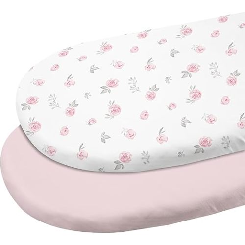 Gllquen Baby Bassinet Sheets 2 Pack, 100% Organic Cotton Bassinet Fitted Sheets for Girls Boys, Soft & Breathable Unisex Baby Mattress Sheet for Standard Bassinet 33"x17"(Pink)