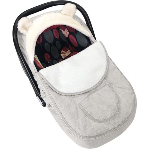 Baby Car Seat Cover for Infant Newborn - Universal Fitted 3-Season (Winter/Spring/Autumn) Canopy, Warm Breathable with Mesh Cover, Unisex for Baby Boy Girl - Beige