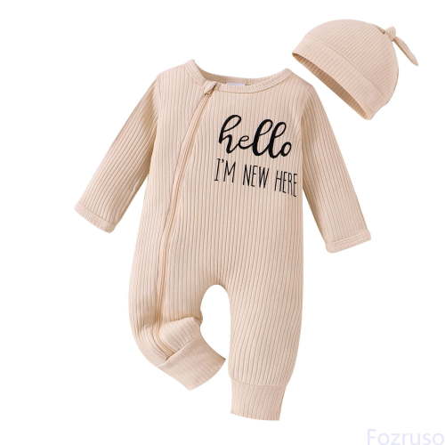 Fozruso Winter Newborn Baby Boy Bodysuit Long Sleeve Letter Print Outfit With Hat Cozy Romper For Infant And Toddler Boys Rompers Sizes 0-3 Months