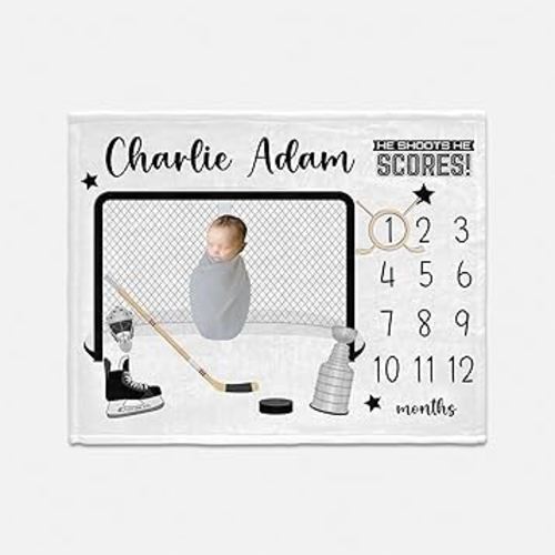 Hockey Milestone Blanket, Hockeys Baby Blanket, Personalized Baby Blankets, Monthly Baby Blankets, Baby Boy, Baby Sport,Hockey Stick Stadium Month and Age Blanket for Nursery