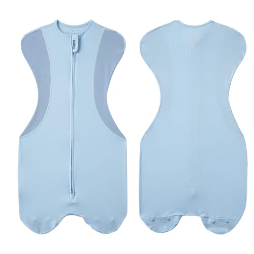 KIDIRA Swaddle for Newborns, Baby Swaddles 0-3 Months 5-13lb Breathable Back Fabric, Arms Up Swaddle 0-3 Months Newborn, Promotes Healthy Hip Development, 2-Way Zipper&Foot Buttons, 1Pack, Blue