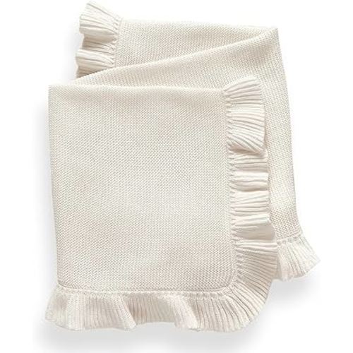 Knit Baby Blanket 40'x30' for Boy & Girl Soft Swaddle Blanket (White)