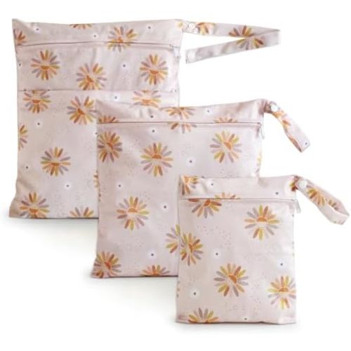 3 PCS Waterproof Wetbag, Wet Bags for Baby Cloth Diapers and Soiled Clothes, Reusable Wet Bag for Swimsuit and Towels with Double Zipper Pockets, Travel Beach Pool Essentials