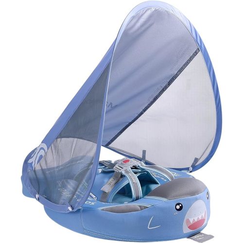 Mambobaby Float Baby Shark Swim Float with Canopy, Non-Inflatable Solid Baby Float, Upgrade Soft Skin-Friendly Fabric Material Infant Swim Float for Boys and Girls Toddler (Special Edition)