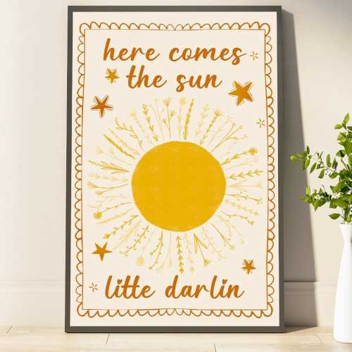 Here Comes The Sun Little Darling Poster Above Bed Decor Apartment Decor Girly Wall Art Kids Wall Art Bedroom Poster New Baby Gift