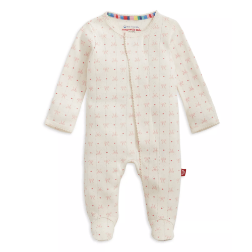 Girls' Heart & Bow Pointelle Magnetic Footie - Baby