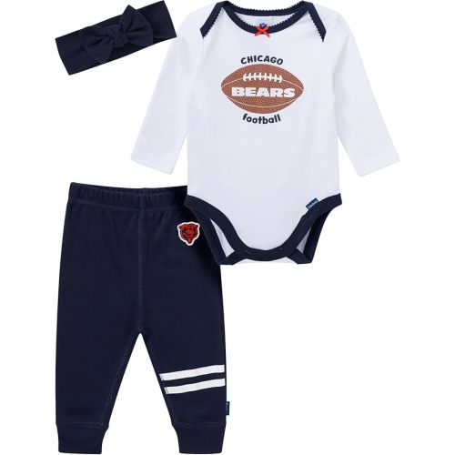 Gerber NFL Baby Girls 3 Piece Onesie Bodysuit, Pants & Headband Set