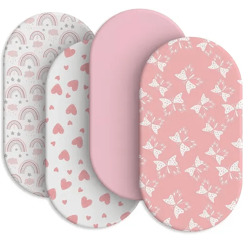 Baby Bassinet Sheets for Baby Boy Girls,4-Pack Fitted Bassinet Sheets Set Compatible with Halo Bassinest Swivel Sleeper,Baby Delight,Angelbliss,32"X16" (Pink Collection)