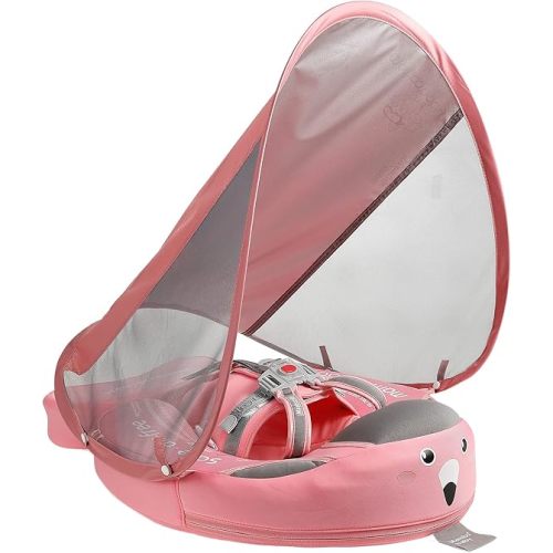 Mambobaby Float Self-Inflating Baby Swim Float with Canopy, Compressible Folding Pool Baby Float, Upgrade Soft Waterproof Skin-Friendly Material Toddler Swim Float (Standard Edition Pink)