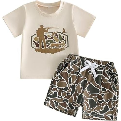 Toddler Baby Boy Summer Clothes Retro Camo Hunting Shirts T-Shirt + Camouflage Shorts Set 6 12 18 24 Months 2T 3T