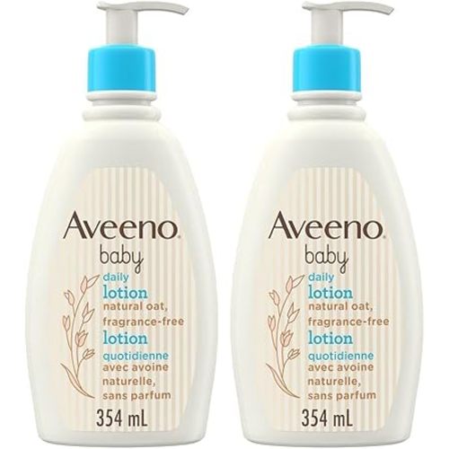 Aveeno Baby Lotion Daily Moisturizing Cream for baby's Sensitive Skin - natural oat, Fragrance Free, 354 mL (Pack of 2)