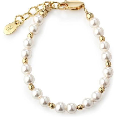Cherished Moments Children's 14K Gold-plated over 925 Sterling Silver Bracelet with White Simulated Pearls for Babies, Infants, Toddlers, and Girls