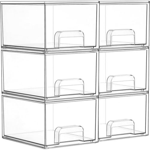 Vtopmart 4 Pack Small Clear Stackable Storage Drawers,Acrylic Bathroom Makeup Organizer,Plastic Storage Bins For Vanity, Undersink, Kitchen Cabinets, Pantry, Home Organization