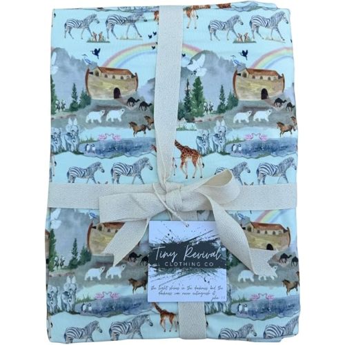 Tiny Revival Noah’s Ark Baby Blanket – Christian Baby Gift, Bamboo Swaddle Blanket, Soft Receiving Blanket for Infants 40"x40"