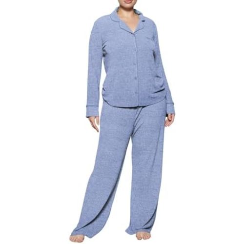 Women's Pajama Sets Long Sleeve Button Down Soft Knit Sleepwear 2 Piece Lounge Set