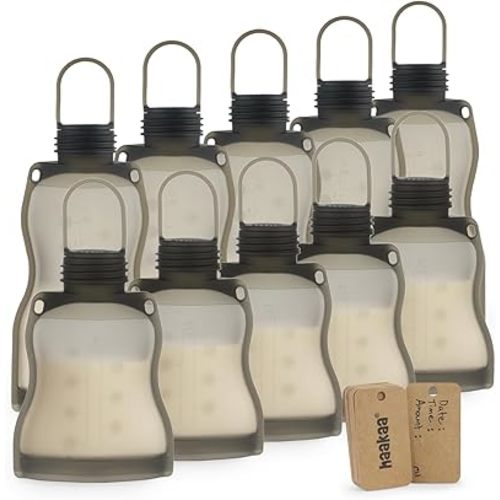 haakaa Silicone Breast Milk Storage Bag Set (8.8 oz & 4.4 oz) - Reusable Freezer Bag for Breastfeeding Moms - Baby Food Yummy Pouch - Breast Pump Bag - BPA Free -Leakproof -10 PK