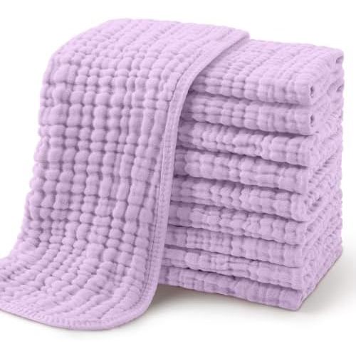 Yoofoss Muslin Burp Cloths for Baby 10 Pack 100% Organic Cotton Baby Washcloths for Boys Girls Large 20''X10'' Super Soft and Absorbent Apricot,Lavender
