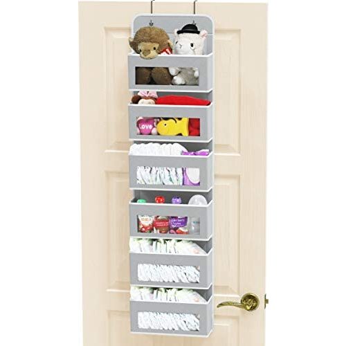 Simple Houseware Over Door/Wall Mount 6 Clear Window Pocket Organizer, Gray