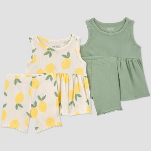Carter's Just One You® Baby Girls' 4pc Lemon Peplum Tank Top and Capri Pants Set - Green/Yellow Newborn