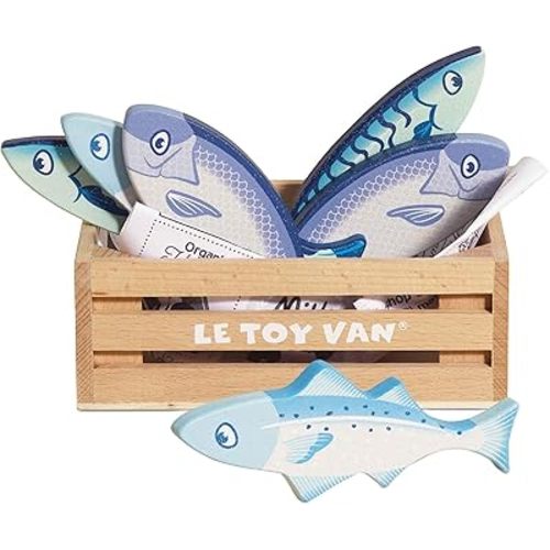 Le Toy Van - Wooden Honeybee Market Fresh Fish Crate | Wooden Role Play Toy | Supermarket Pretend Play Shop Food