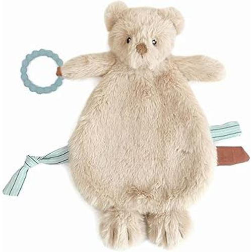 MON AMI Baldwin Bear Security Blanket with Silicone Teether | 12-Inch Plush Lovey for Babies | Soothing Sensory Snuggle Toy | Perfect Newborn Essential for Birthdays & Baby Showers