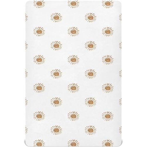 Cute Sun Baby Crib Sheets White and Orange Boho Little Suns Mattress Cover Cartoon Nature Sunshine Toddler Bed Sheets Standard Fitted Crib Sheets for Unisex Boys Girl 28x52 Inch