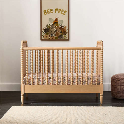 Jenny Lind Heirloom Maple Wood Convertible Baby Crib with Toddler Bed Rail