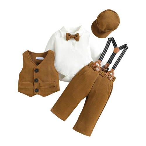 XJDJHC Baby Boy Clothes Fall Winter Kids Toddler Boys Spring Autumn Print Long Sleeve Pants Romper Bodysuit Vest Hat Outfits 4PC Suit Clothes Fashion Streetwear 0-6 Months