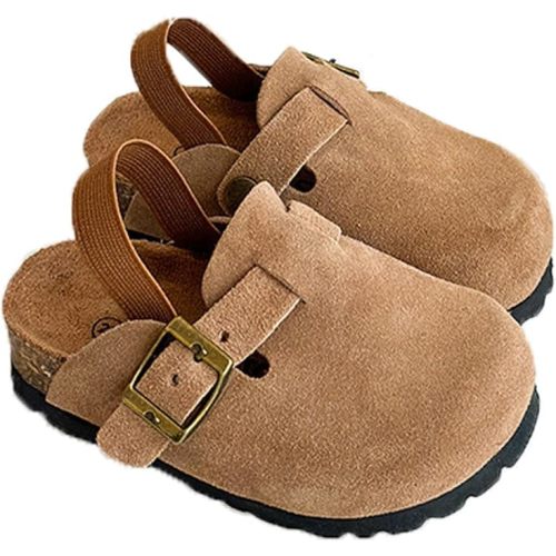 Kids Suede Clogs Toddler Clogs Boys Girls Sandals Cork Adjustable Buckle Mules